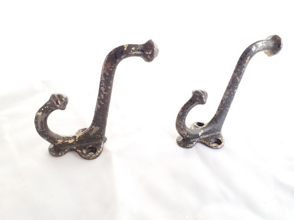 Vintage Hardware Pair Coat/ Hat Hook Matched Set Distressed Original 3.5" Hooks