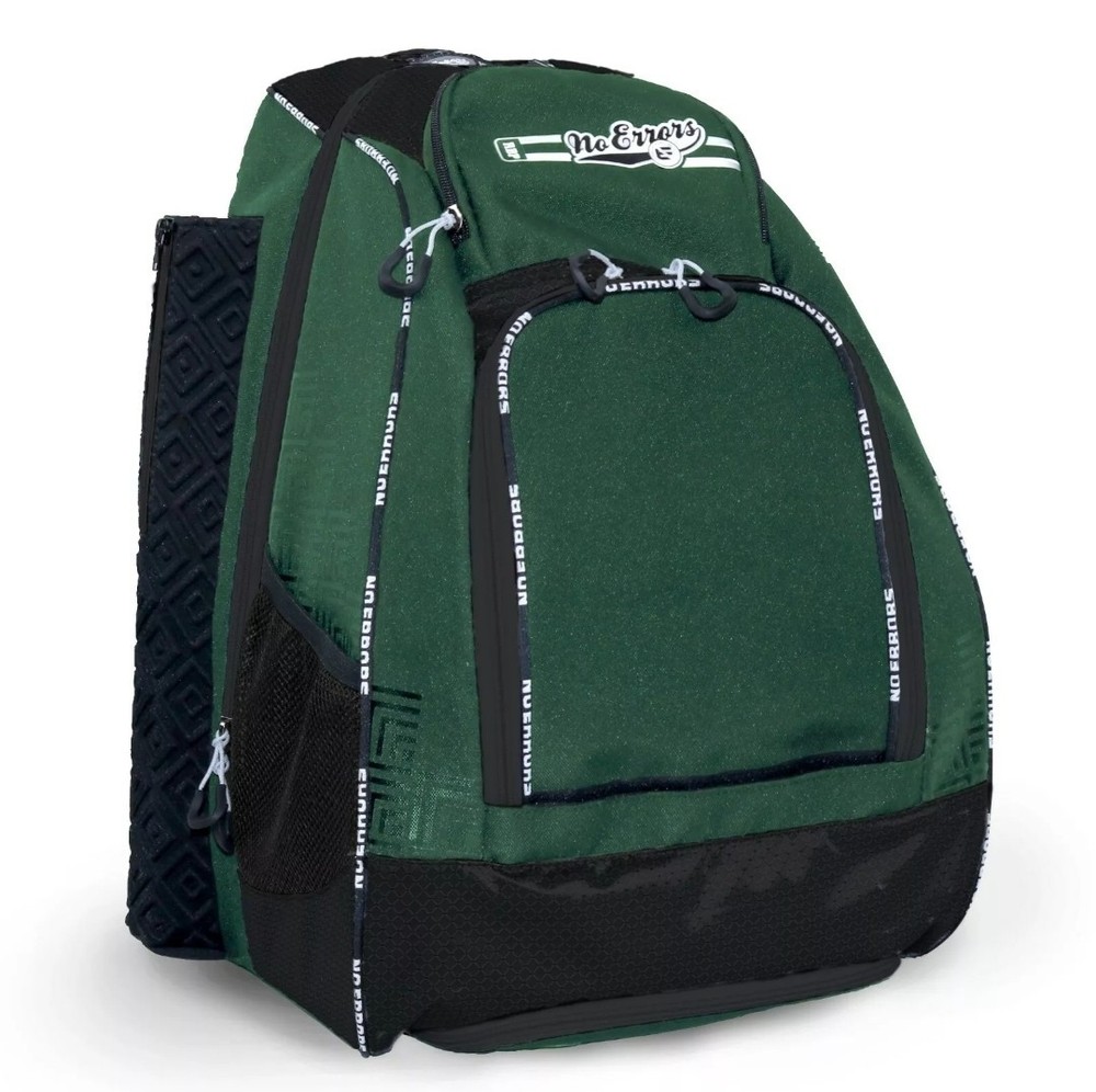 Baseball Softball Coaching Backpack Bat Bag "No Errors" GREEN New w/ Tags *Read