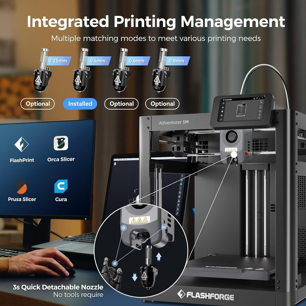 FLASHFORGE Adventurer 5M 3D Printer Core XY w/Fully Auto Leveling Max 600mm/s