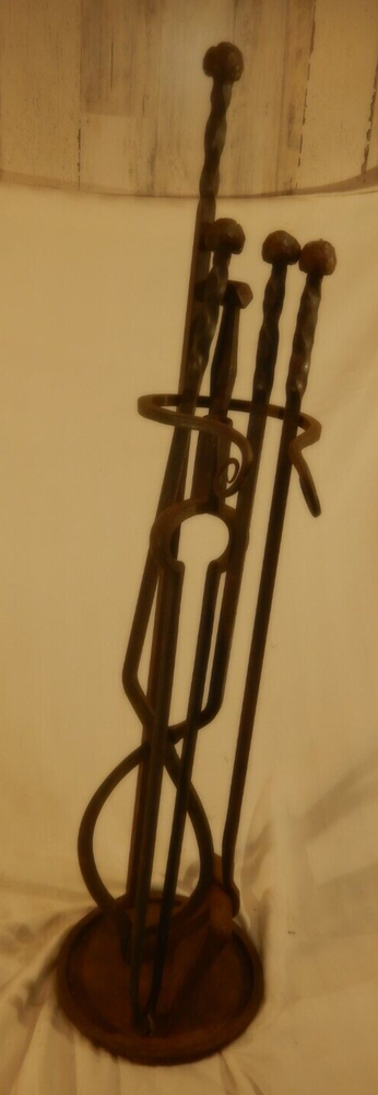 Brutalist Hand Wrought Fire Place Tools And Stand