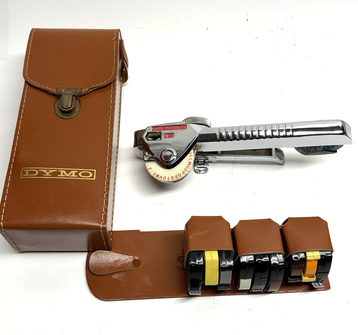 VINTAGE Dymo M-5 Tapewriter Manual Embossing Label Maker Case & Storage Tray