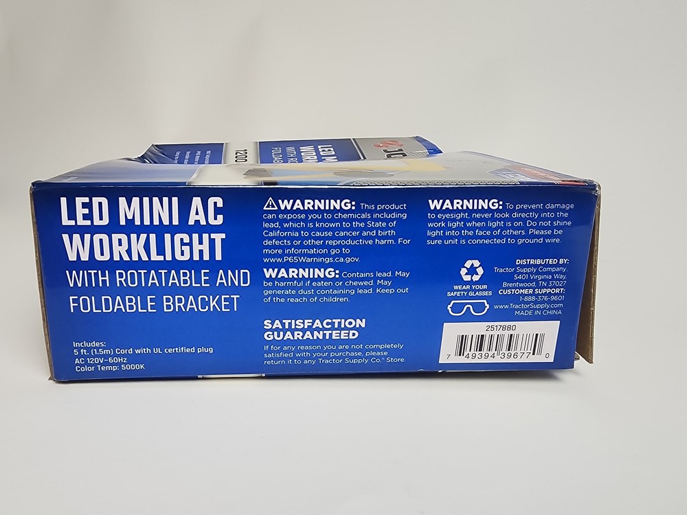 JOBSMART 1200 Lumen LED Mini AC Work Light Rotatable Foldable Bracket IP65