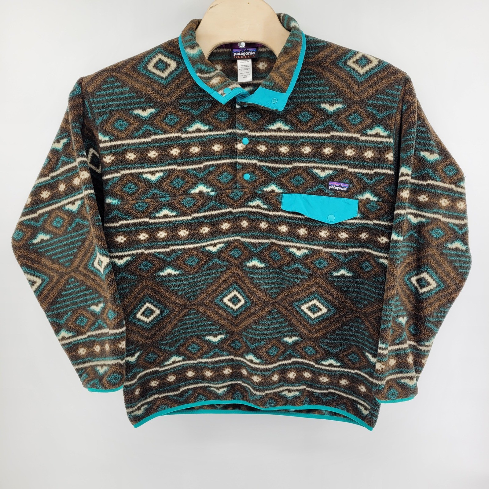 Vintage Patagonia Synchilla Fleece Men's Large Aztec Southwestern Print Teal
