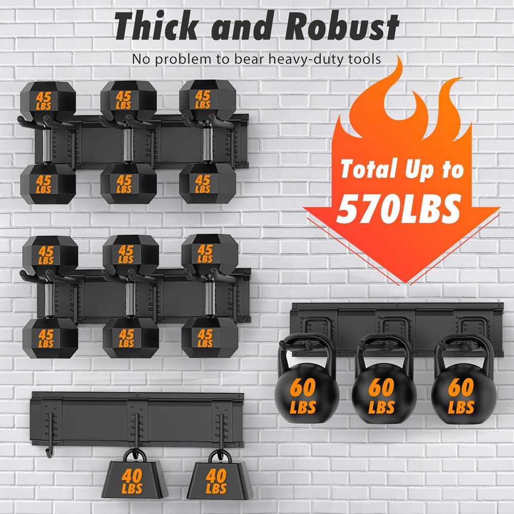 Garage Wall Organizer 64" Heavy Duty Tool Storage Rack Adjustable Hooks 570lb