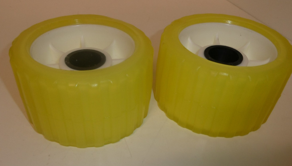 2 Pack 3" Width x 5" OD Boat Trailer Yellow Poly Ribbed Wobble Rollers NEW!