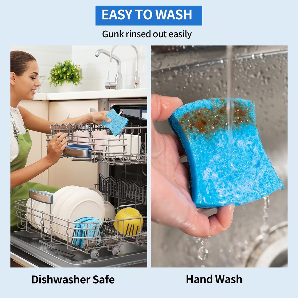 12-Pack Non-Scratch Cellulose Kitchen Scrub Sponges Double-Sided