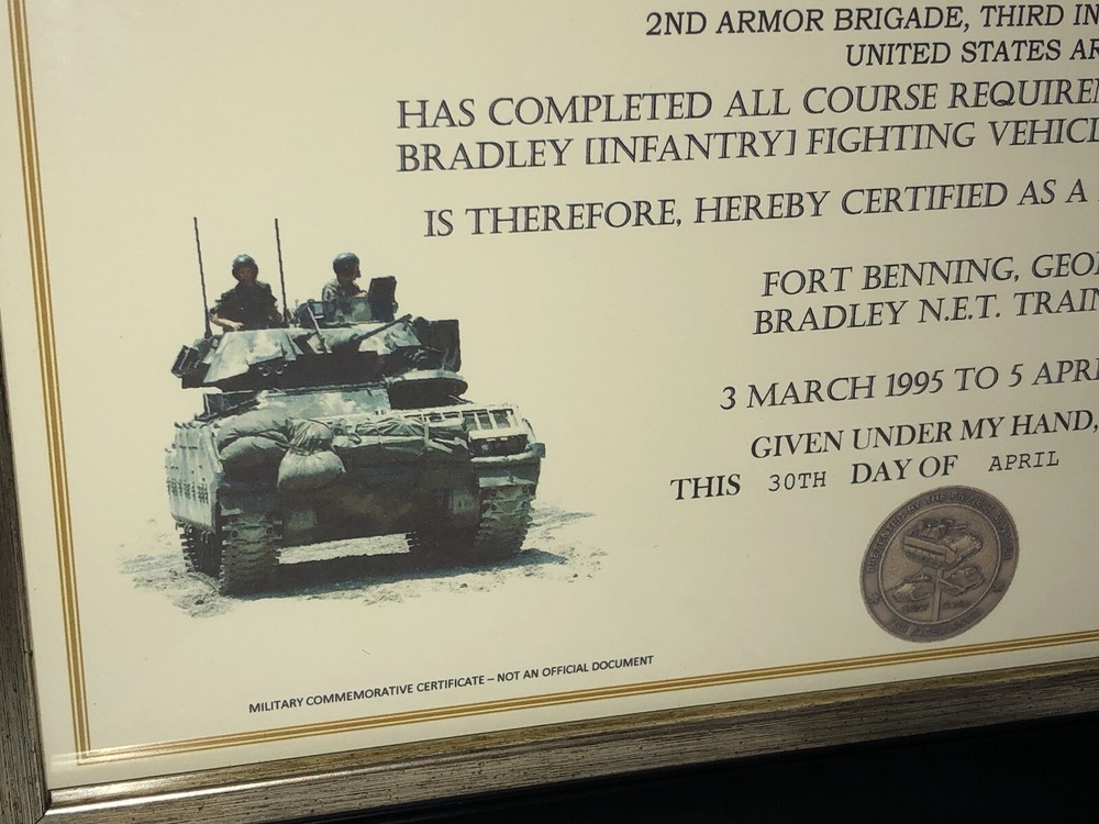 ARMY - INFANTRY SCHOOL / BRADLEY COMMANDER'S COURSE CERTIFICATE