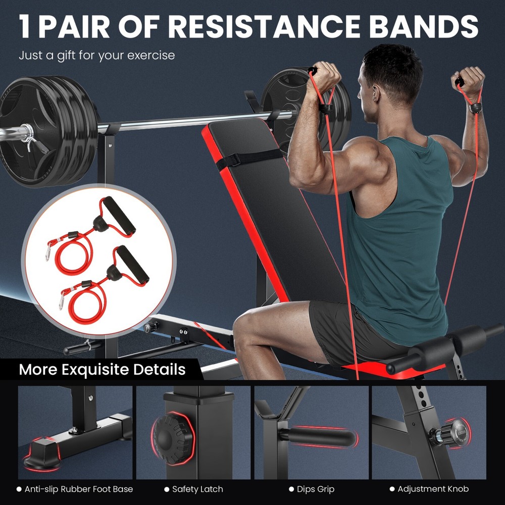 Olympic Weight Bench Set Bench Press Rack with Removable Foot Catch Foldable NEW