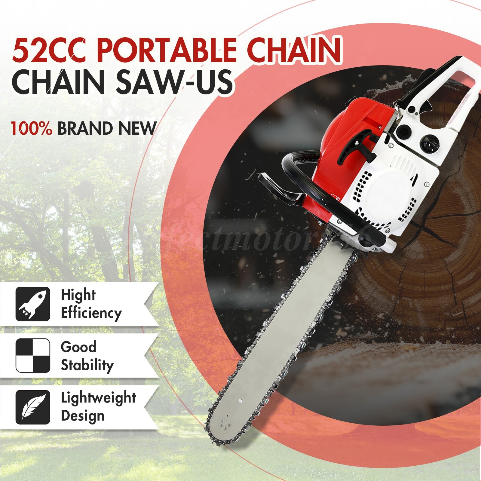 2-Stroke Gasoline Chainsaw 52 CC 20" Bar Power Engine Wood Cutting Gas Chain Saw