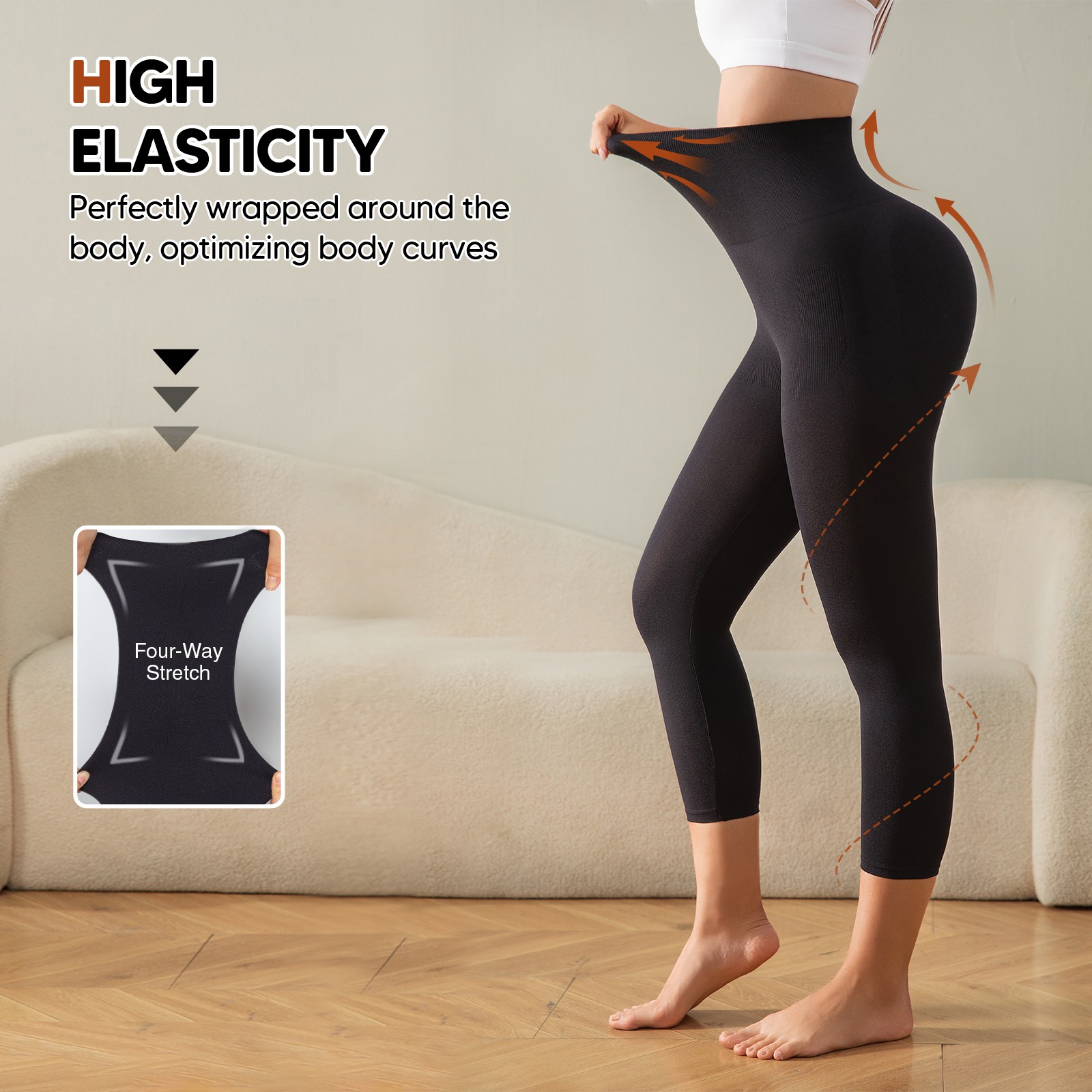 Slimming Anti Cellulite Compression Leggings Leg Shaper High Waist Black Capris