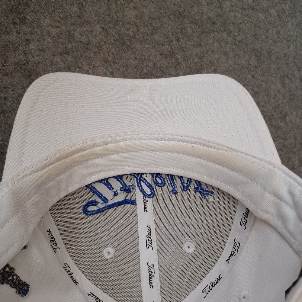 Titleist Hat Mens White Adjustable Blue Script Embroidered Logo Golf Cap