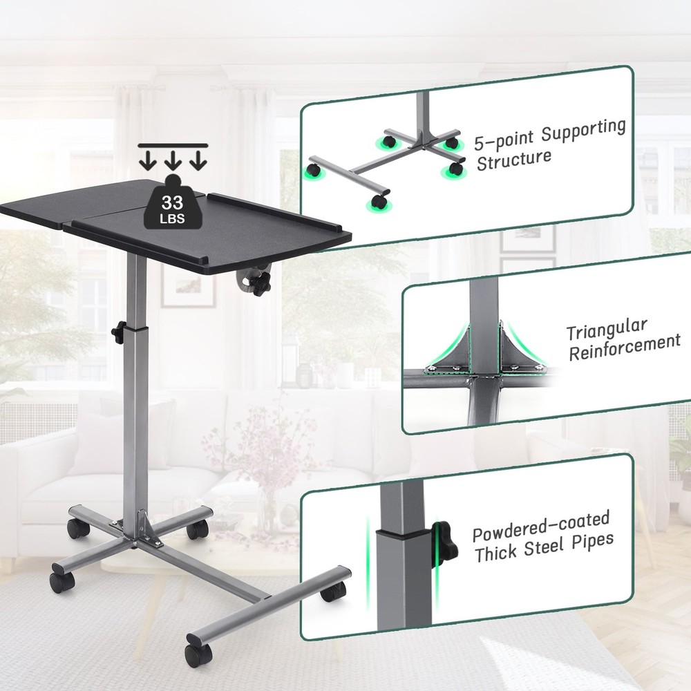 Mobile Laptop Stand on Wheels Height Adjustable Overbed Sofa Side Table