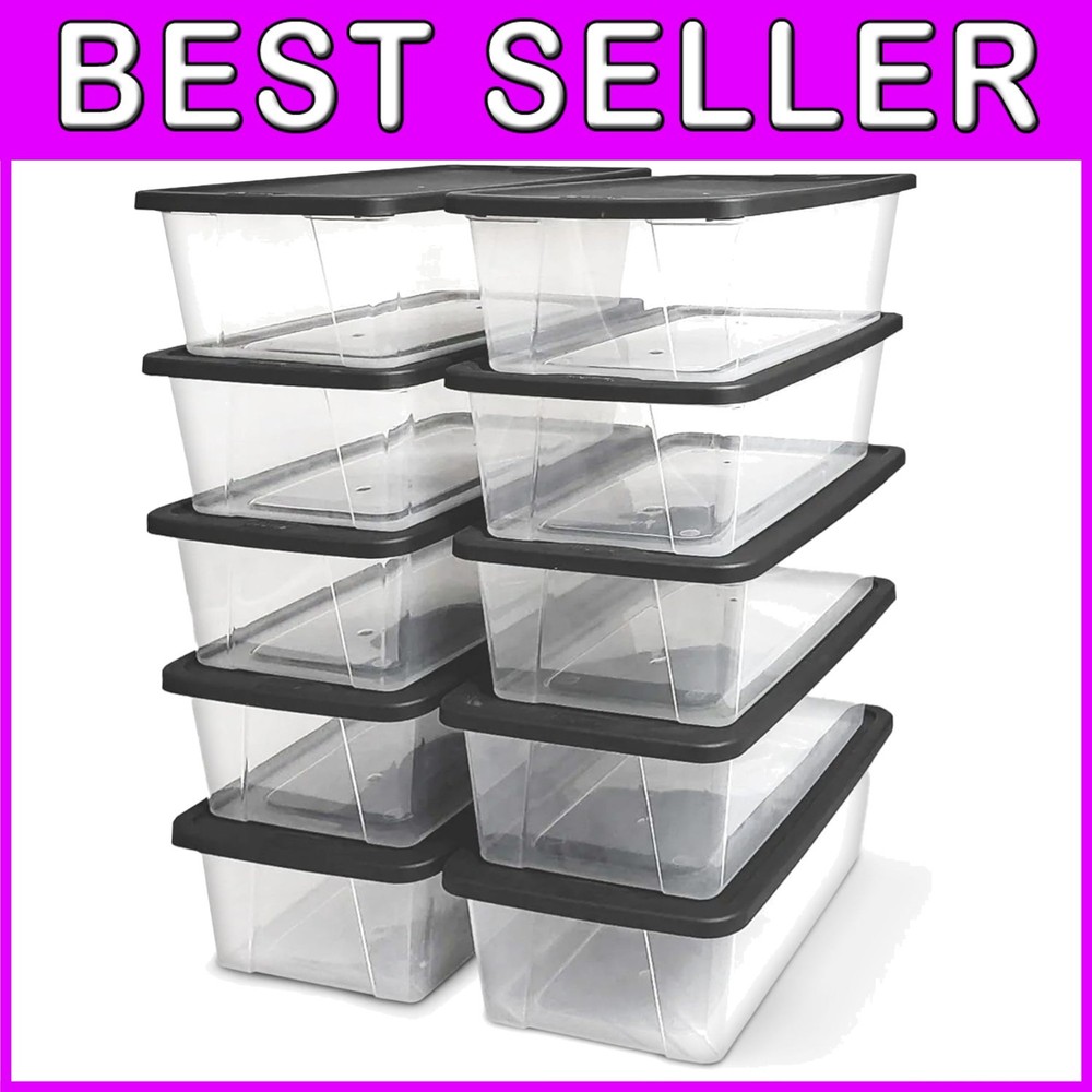 Stackable Clear Storage Bins w/ Lids, 6 Qt, 10-Pack