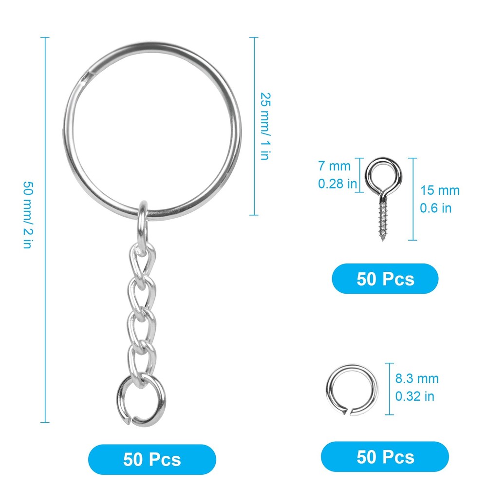 150PCS Sliver Keychain Rings Key Ring with Chain ComboMiddle, silver
