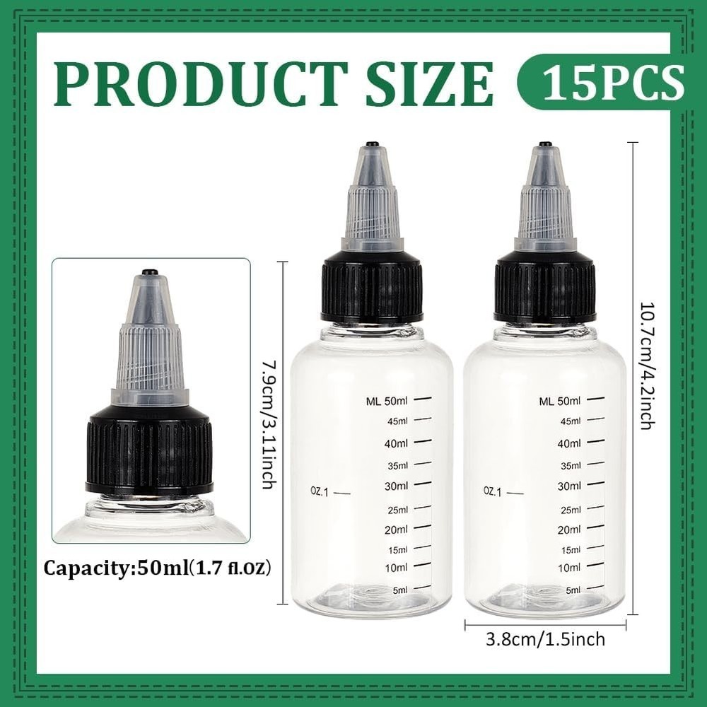 15 Pack 50ml Transparent Dispensing Bottles with Twist Cap - Versatile & Durable