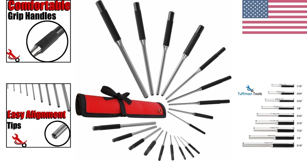 Precision Engineered 9pc Roll Pin Punch Set - Versatile Tools For DIY Projects