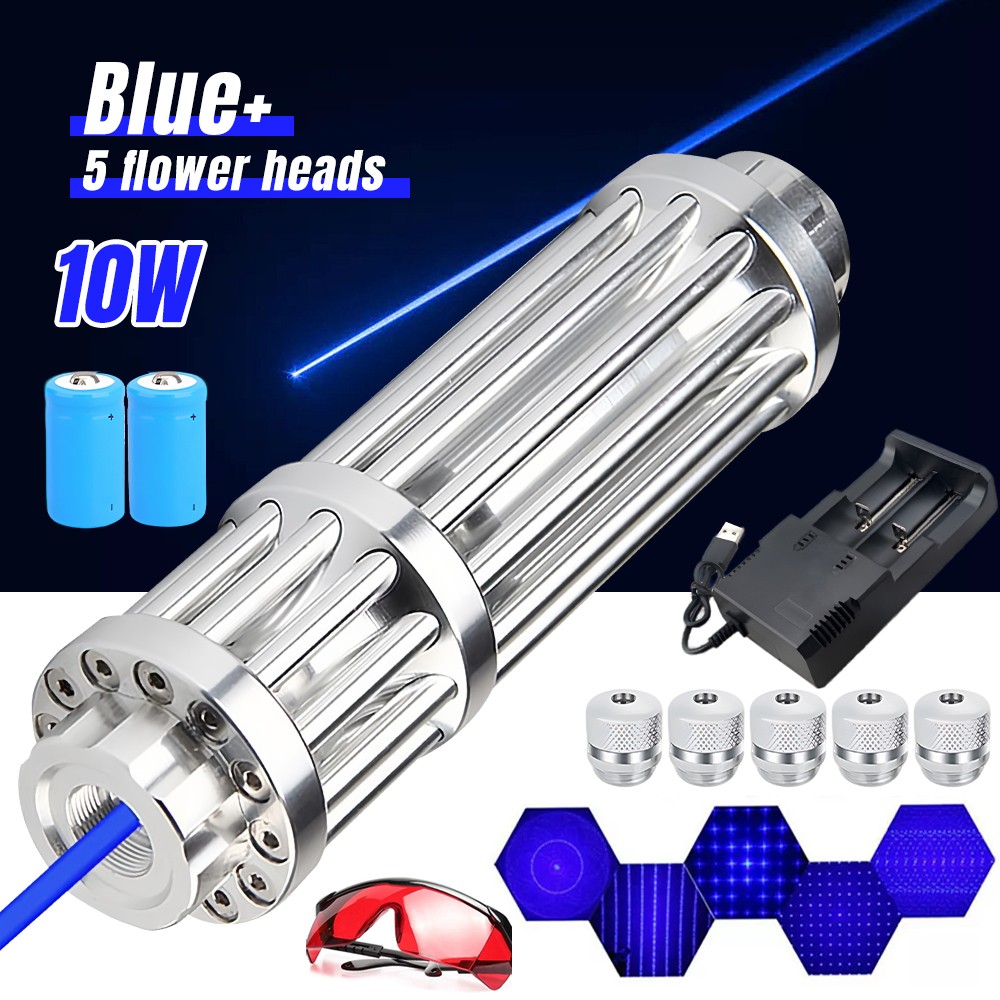 450-n-m Blue Laser Pointer 10W Adjustable Beam Light Torch Lazer Dot & Battery