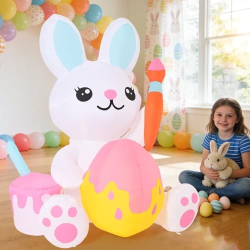 5 FT Easter Inflatables Bunny Outdoor Decorations Cute Bunny Draw Easter Eggs