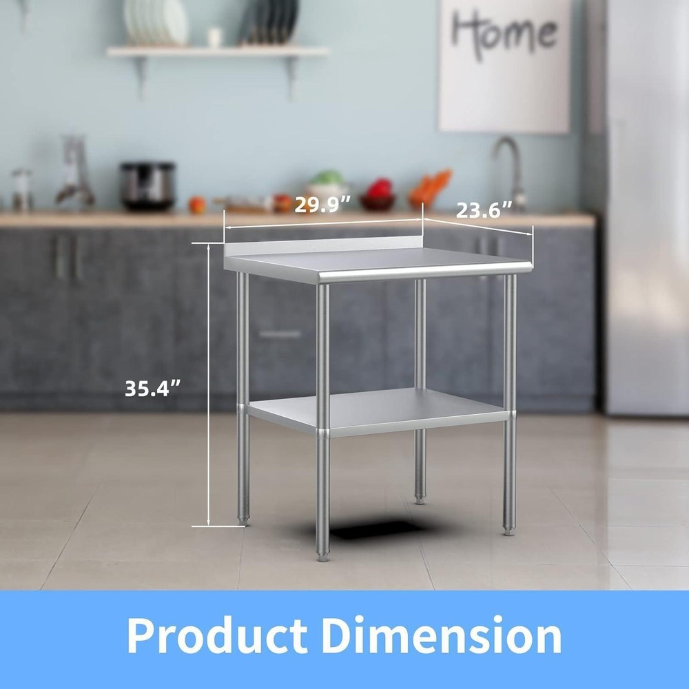 30'' x 24'' Stainless Steel Prep Table Worktable with with Adjustable UnderShelf