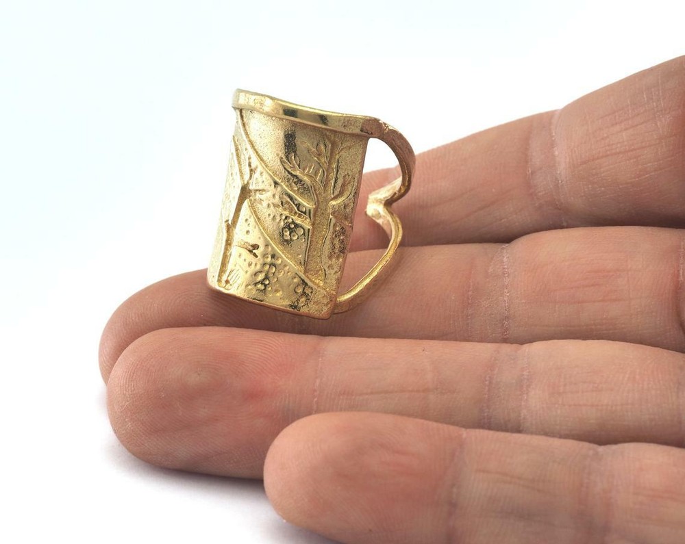 Ring Tree Patterned Adjustable Ring Raw Brass Natural Organic Trees