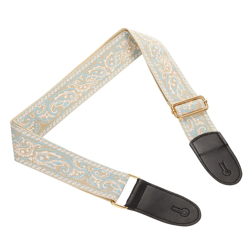 Guitar Strap Adjustable Straps with Light Gold Buckle Blue-White Pattern