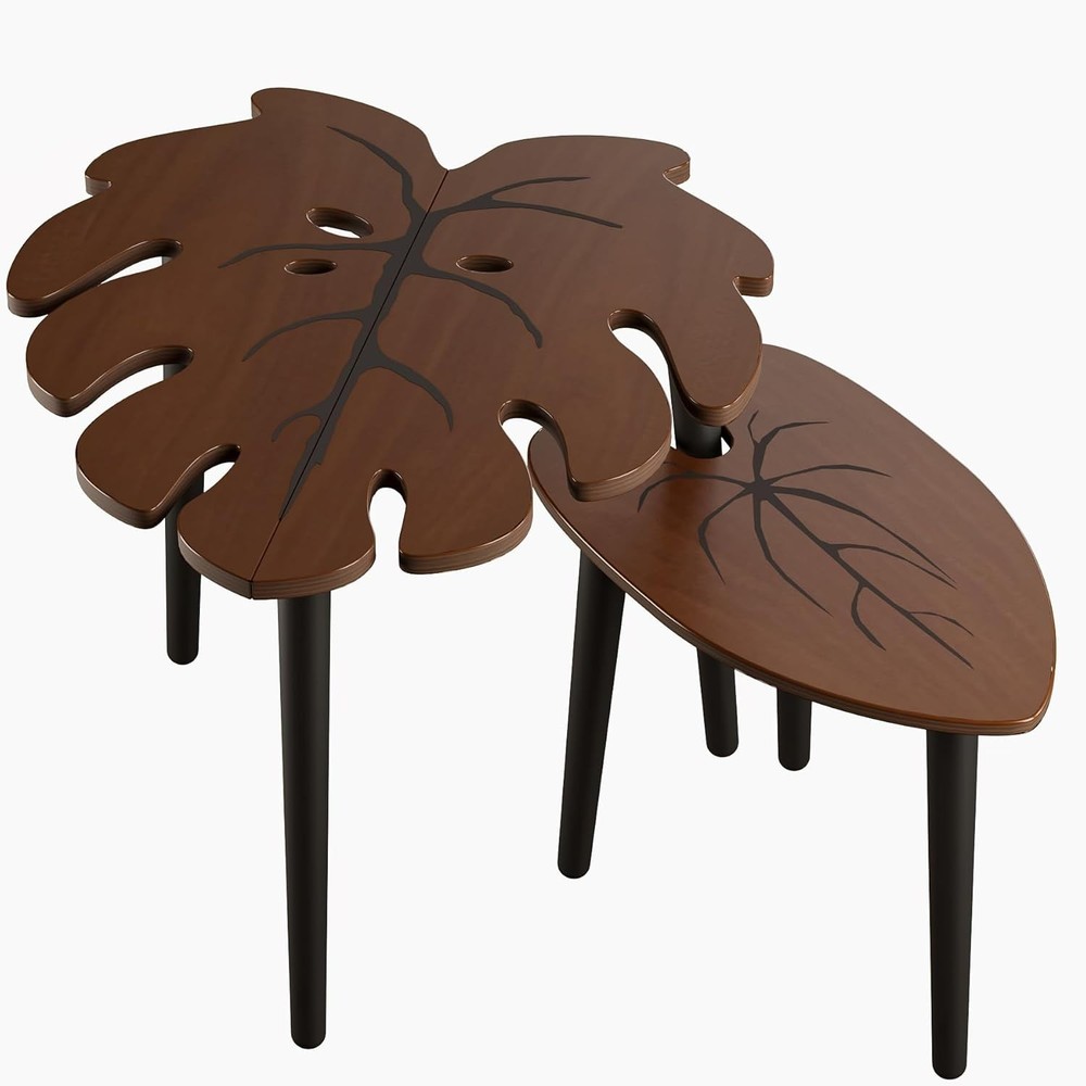 Compact Modern Nesting Tables with Monstera Leaf Design - Perfect for Any Room