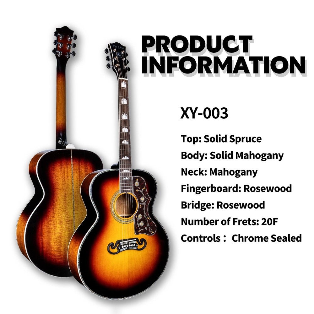 All Solid Wood Jumbo Acoustic Guitar 42", Solid Spruce Top & Solid Mahogany Back