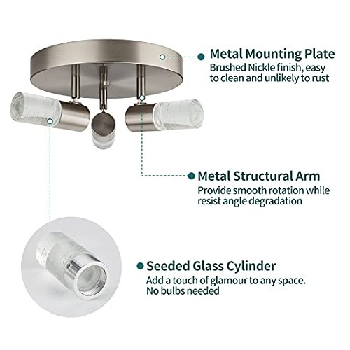 3-Light Semi Flush Mount Ceiling Light, 3 Head Directional LED Lighting