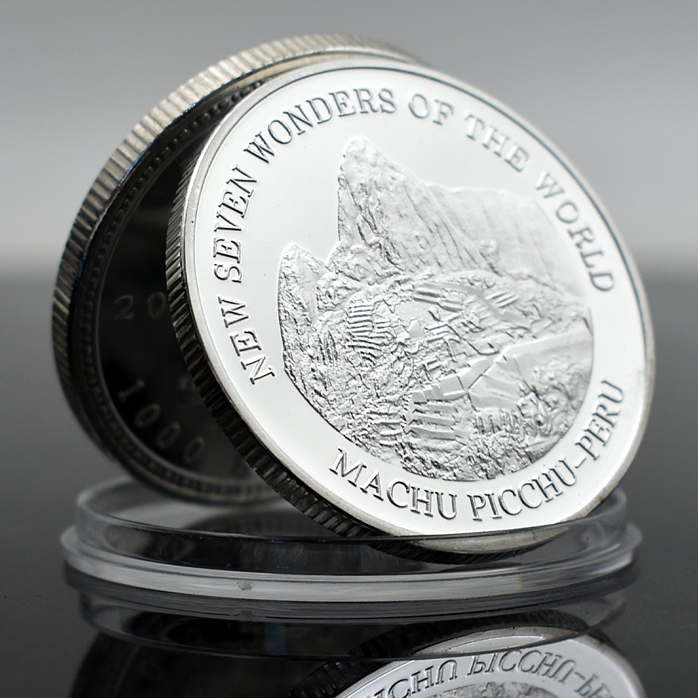 7Pcs New Seven Wonders of the World Coin Set Silver-Tone Commemorative Medals