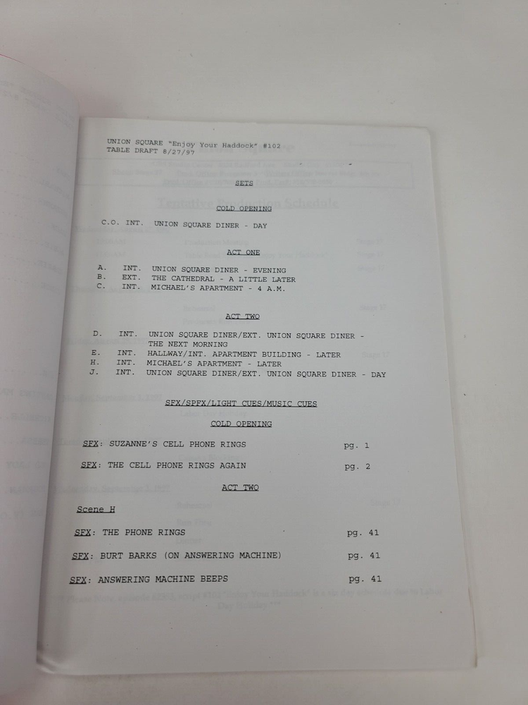 UNION SQUARE / George McGrath 1997 TV Script, Jazzmun "Enjoy Your Haddock"