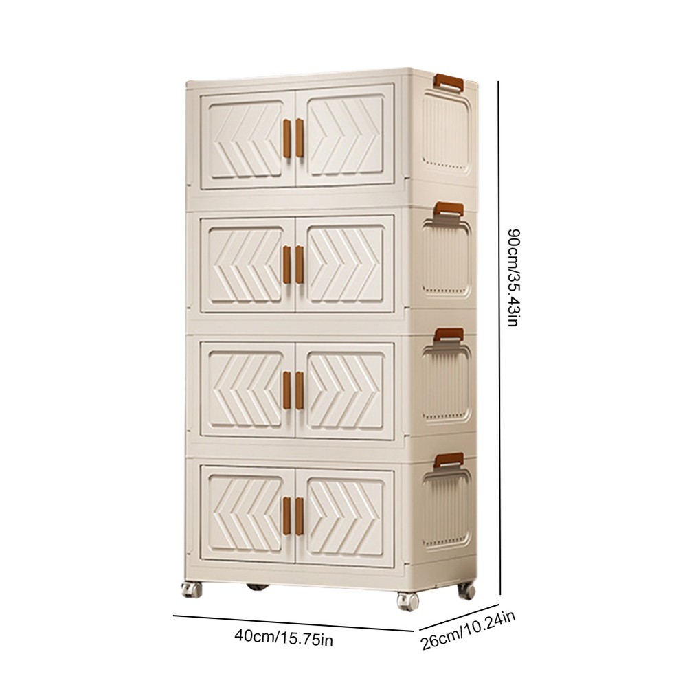 (White)4 Tier Stackable Storage Bins with Lids Doors Wheels Storage Drawer (Whit