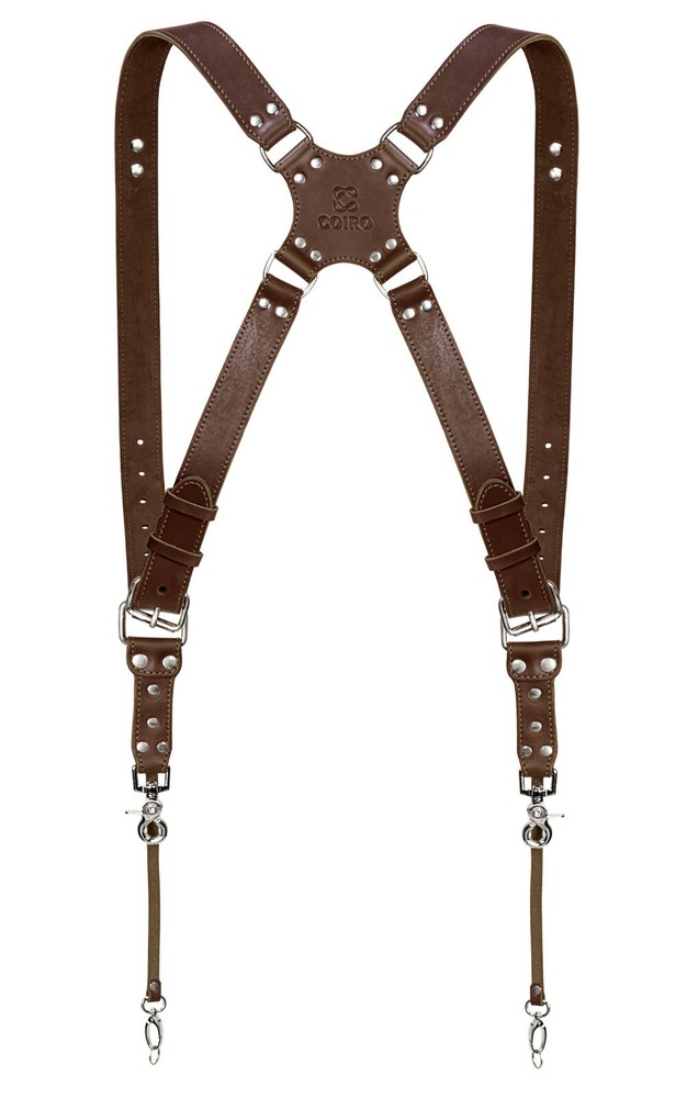 Coiro Leather Dual Camera Strap Harness Quick Release Brown Adjustable 508