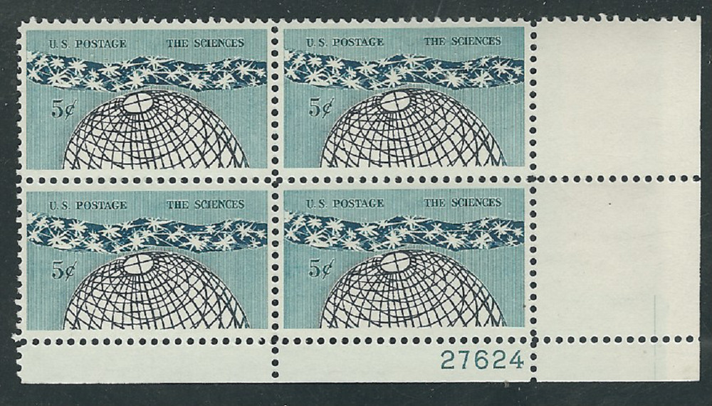 Scott # 1237...5 Cents....The Sciences....5 Plate Blocks