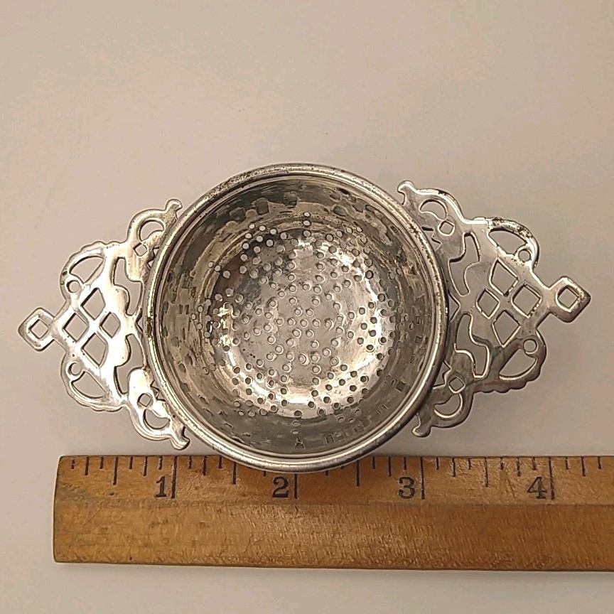 Victorian Tea Strainer EPNS England Hallmarked Star Pattern Scroll