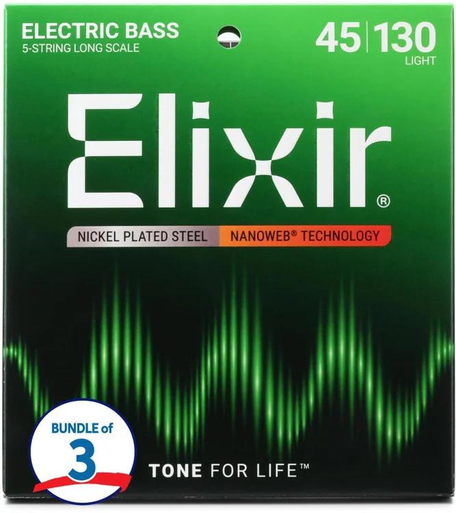 Elixir Strings 14202 Nanoweb Electric Bass Guitar Strings - .045-.130 Light Long