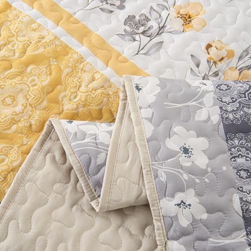Floral Patchwork Quilt Set King Size 3 King(96"x90") Yellow Patchwork