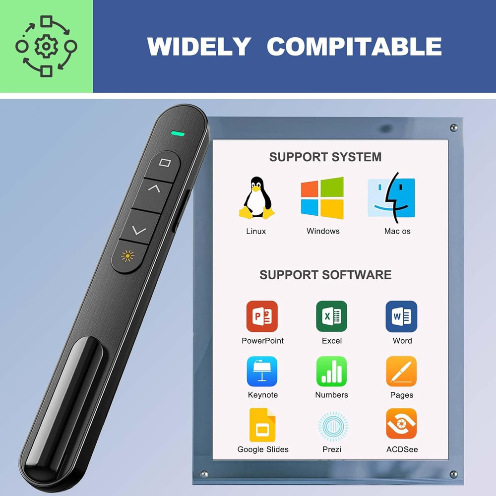 Presentation Clicker for Powerpoint, RF 2.4Ghz USB Wireless Presenter Remote wit