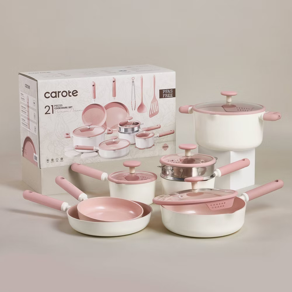 Carote 21pc Ceramic Nonstick Cookware Set Pink