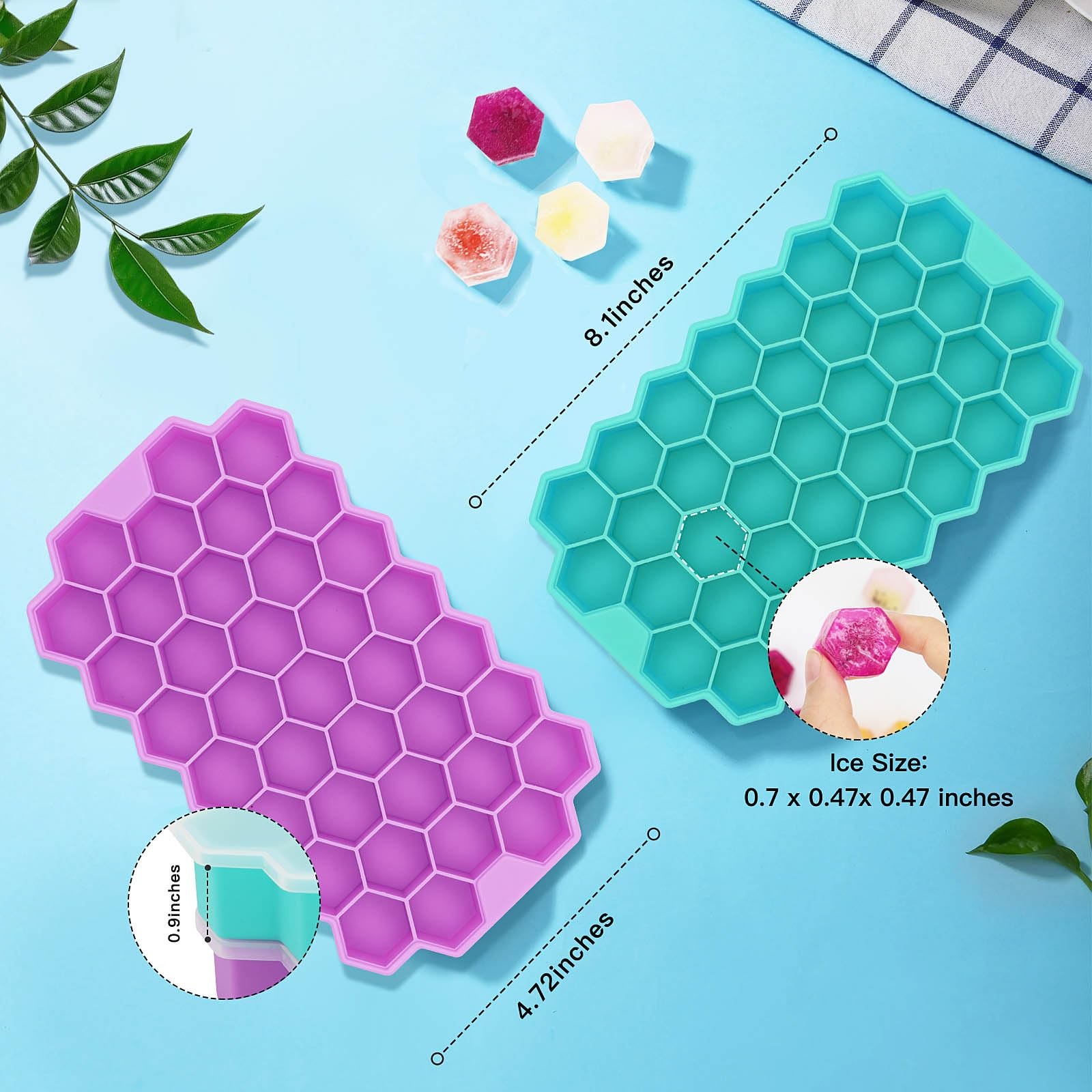 2 Pack Silicone Ice Cube Trays with Lid, 37 Grid Small Ice Cube Molds