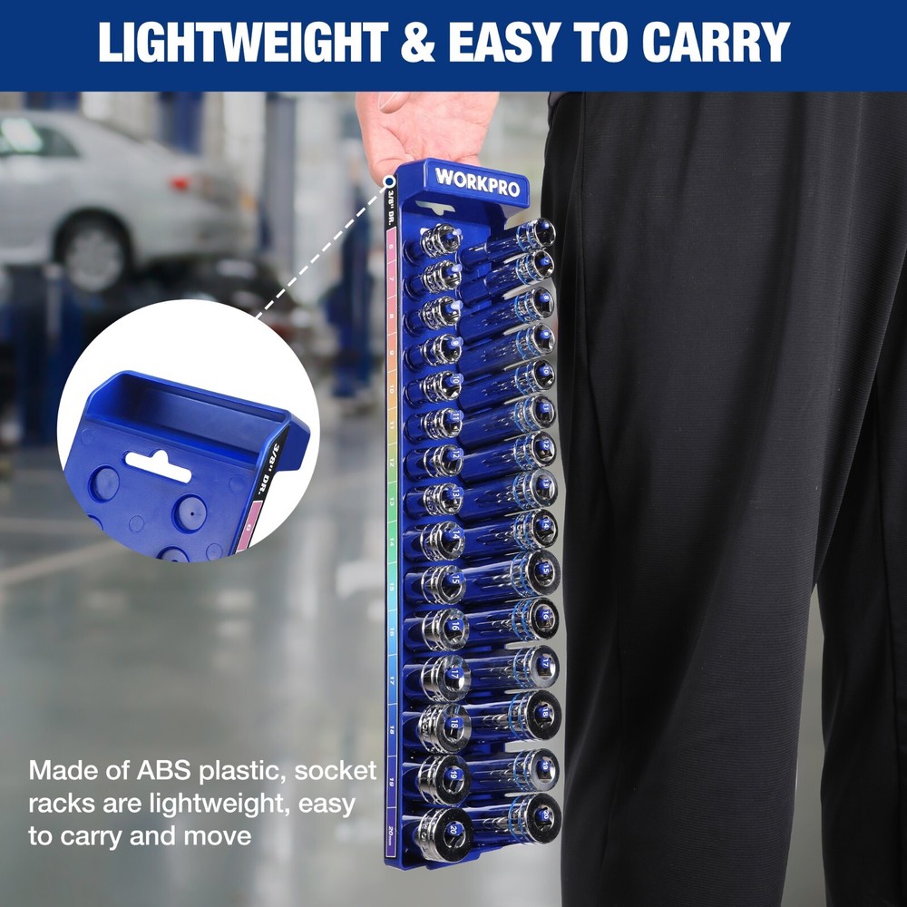 WORKPRO Socket Organizer Set 1/4", 3/8", 1/2" Drive Metric & SAE Socket Trays