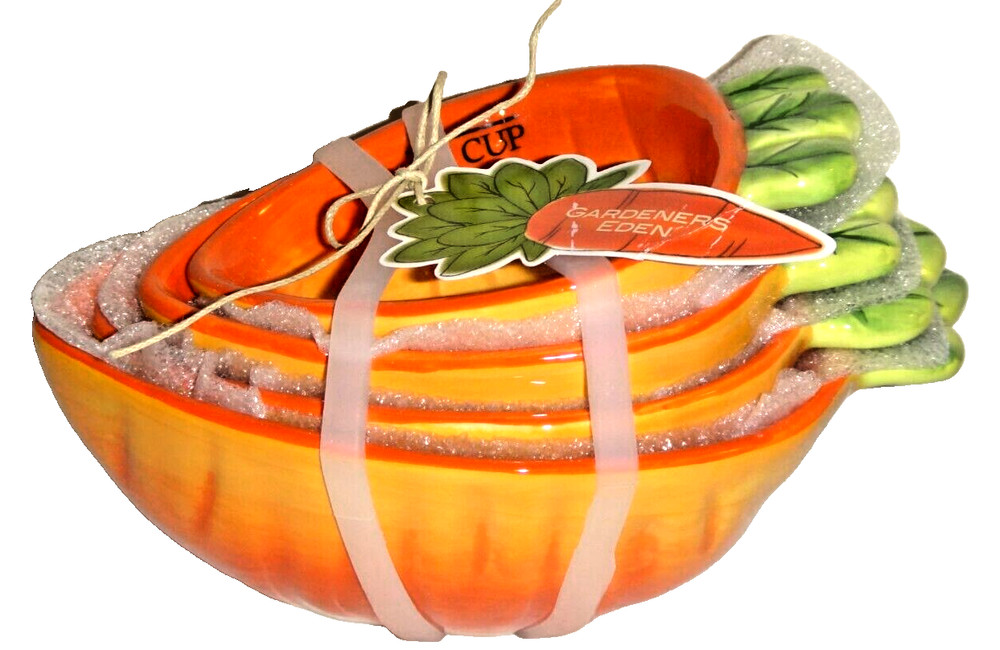 Gardeners Eden 4-PC SET Ceramic Easter Orange Carrot Nesting Measuring Cups