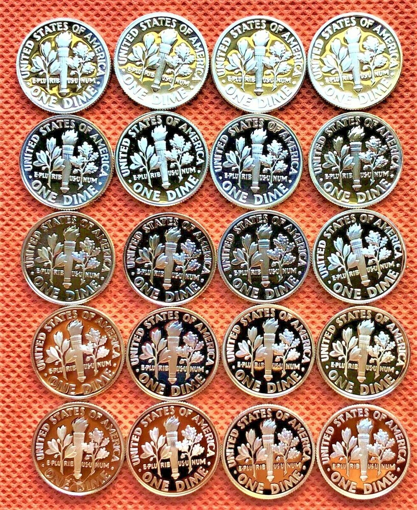 1992-2011, SET OF 20 COINS SILVER PROOF DIMES