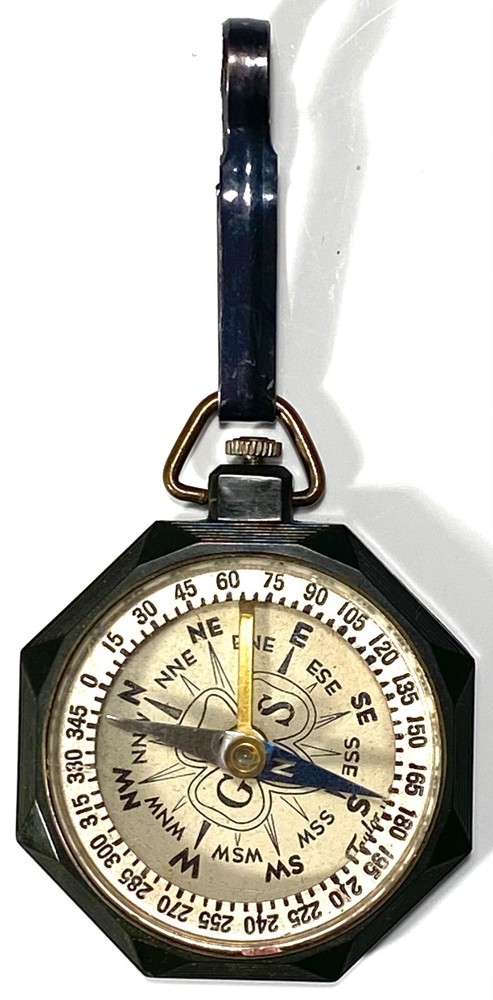 Rare Geometric Octagonal shape Taylor Black Bakelite Pocket/Belt Compass
