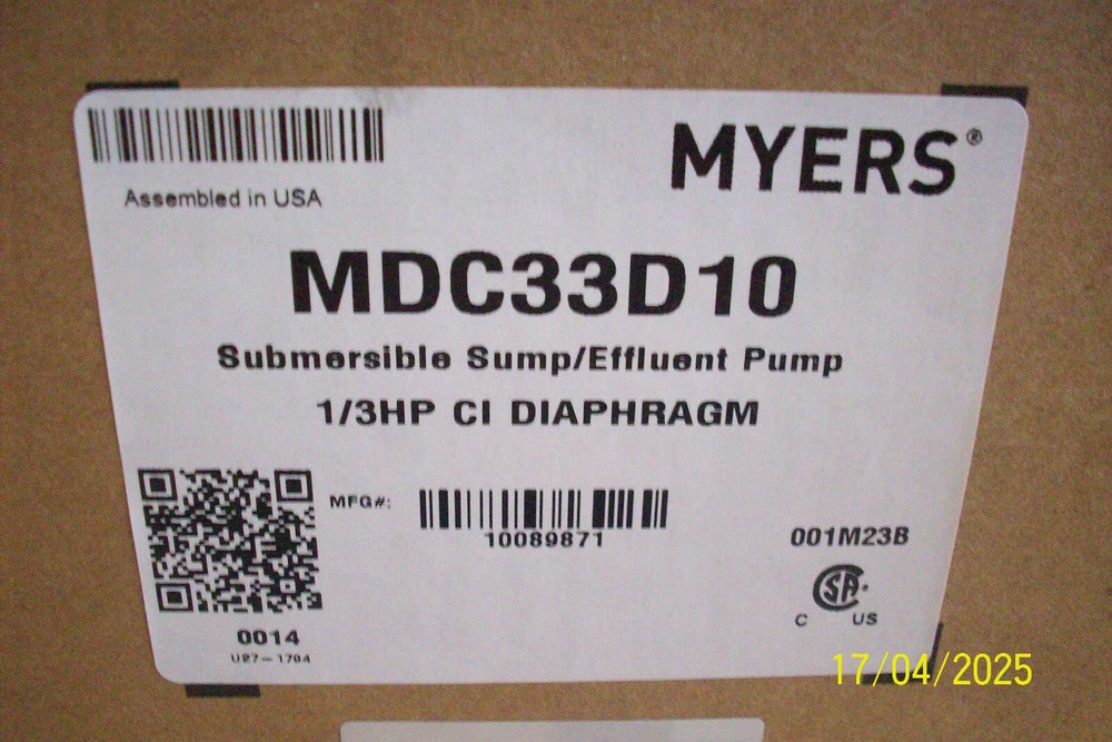 MDC33D10 MYERS SUMP/EFFLUENT PUMP