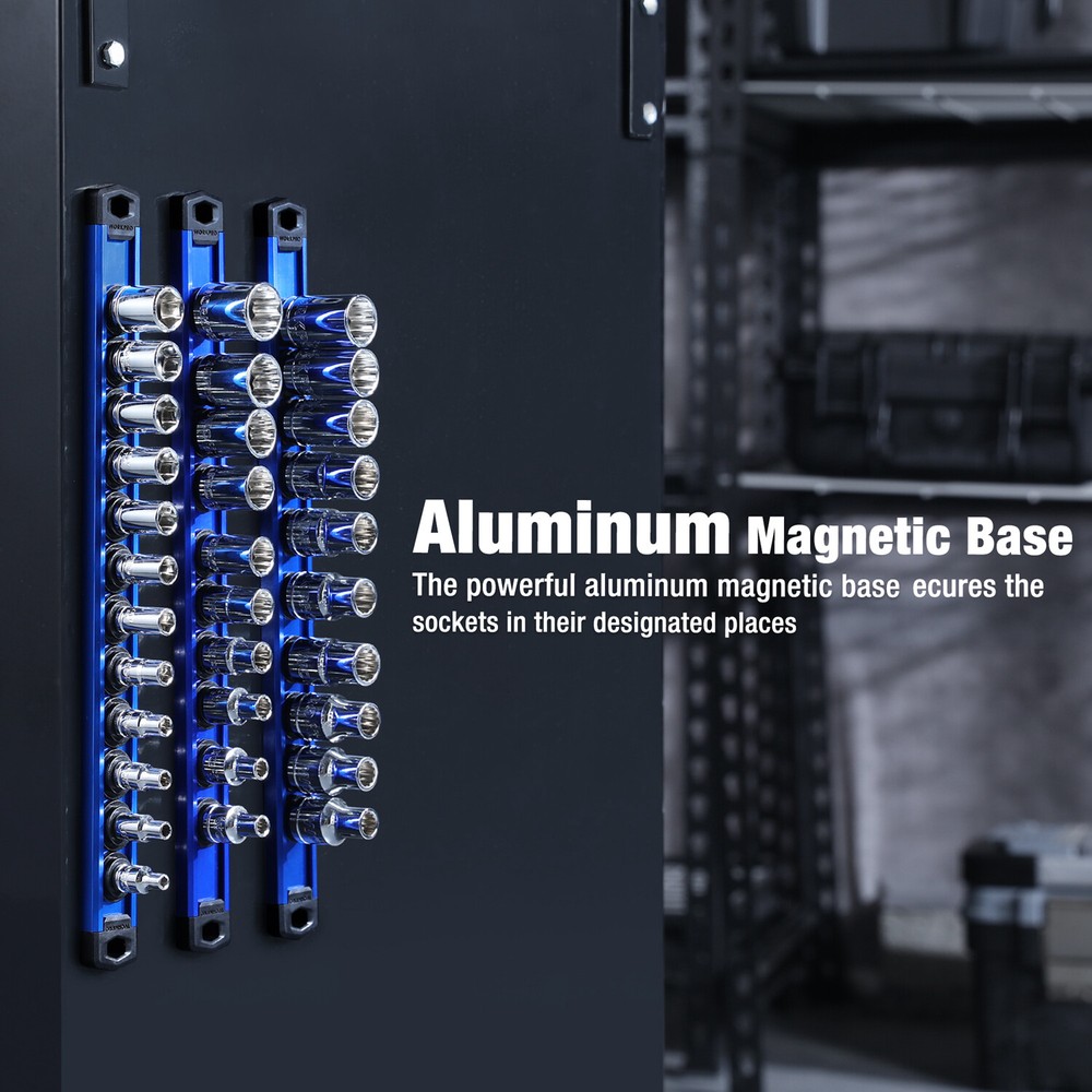 WORKPRO 1/4 Drive Magnetic Socket Organizer Heavy Duty Socket Rail Socket Holder