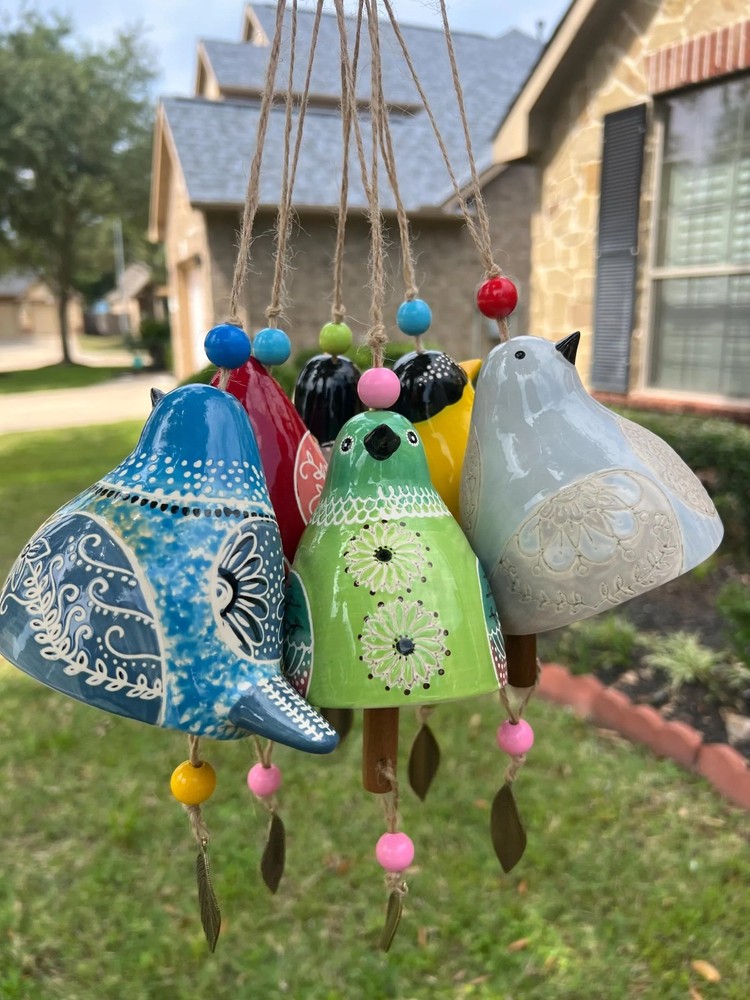 Ceramic Bird wind chimes 5" wide
