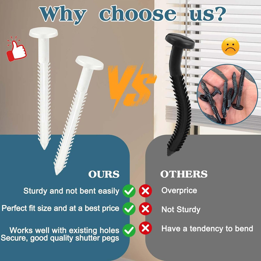 30Pcs 3 Inch Vinyl Shutter Fasteners, White Window Shutter Panel Pegs Shutter Sc