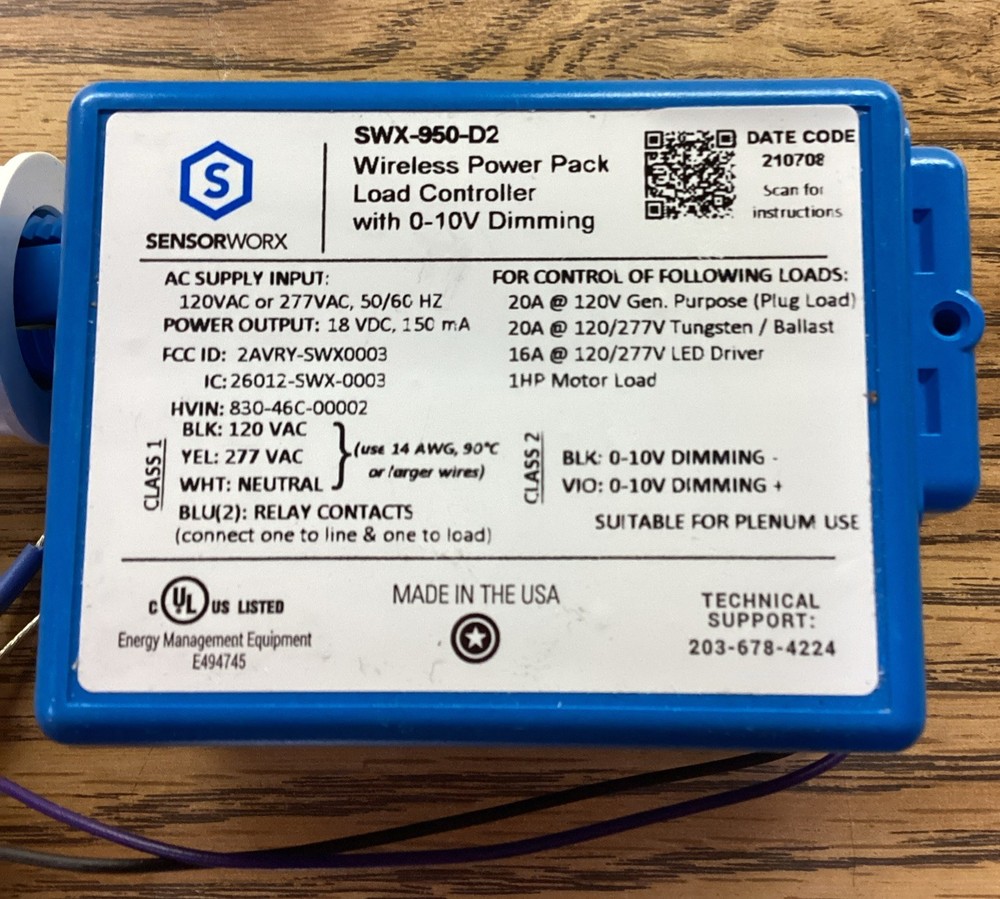 NOB SensorWorx SWX-950-D2 Wireless Power Pack Load Controller 0-10V Dimming