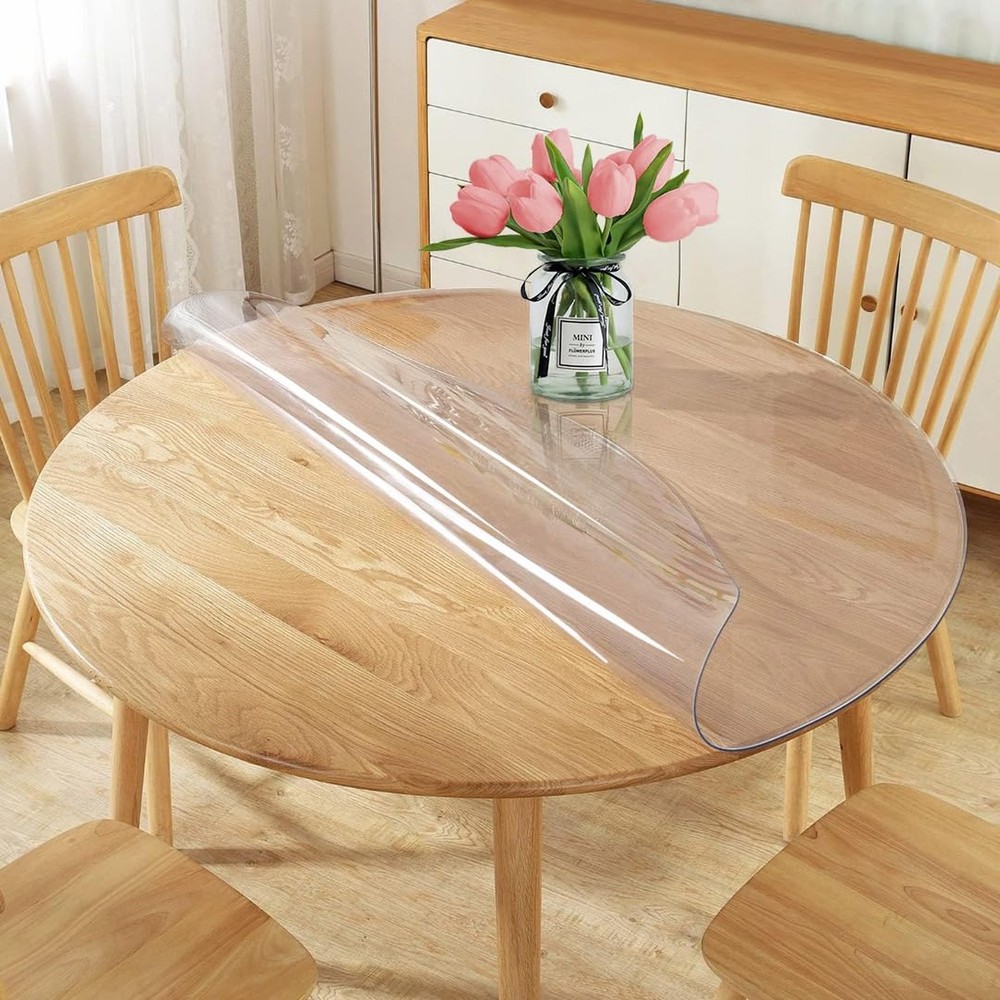 48 Inch Diameter Round Crystal Clear PVC Table Top Protector Plastic Tableclo...