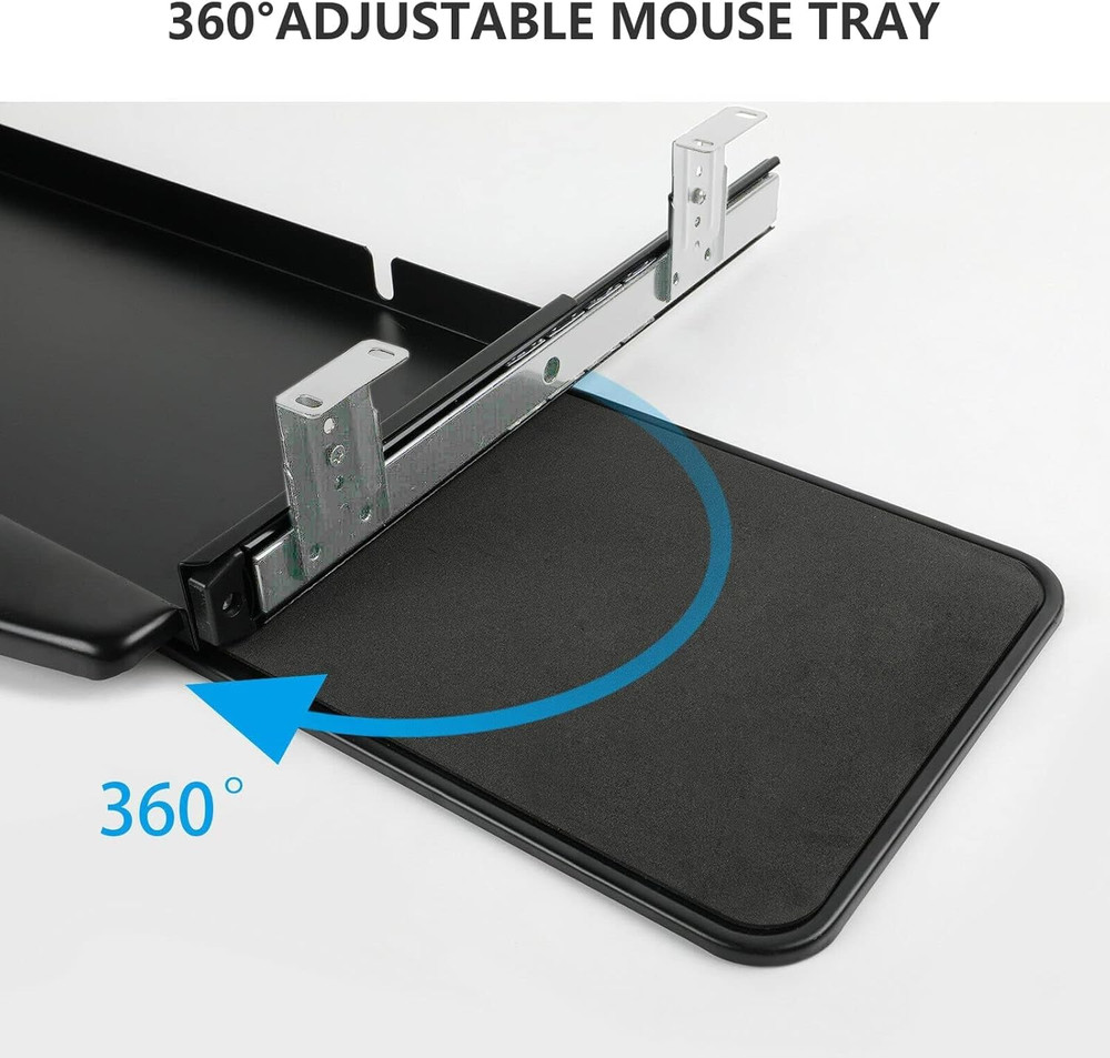 Solid Steel under Desk Keyboard Tray Slide Out with 360° Rotating Mouse Platform